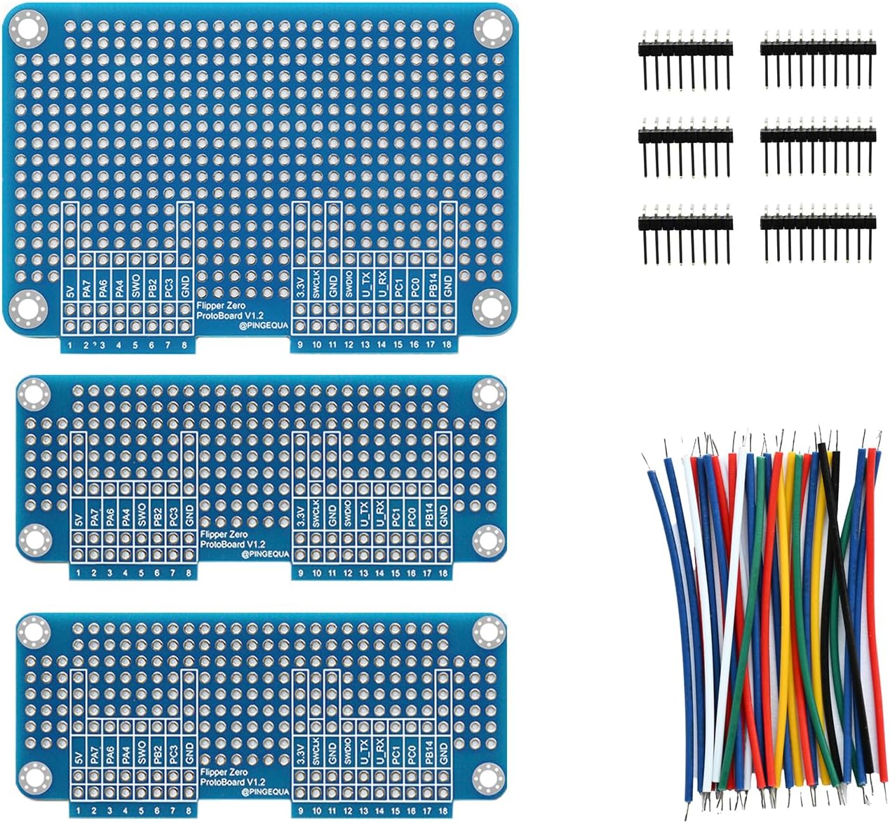Prototyping Board Kit– Breadboard Expansion Set with 1 Large and 2 Small Boards, Includes Matching GPIO Header Pins and Jumper Wires – DIY Hardware Development for Flipper Zero(Blue)