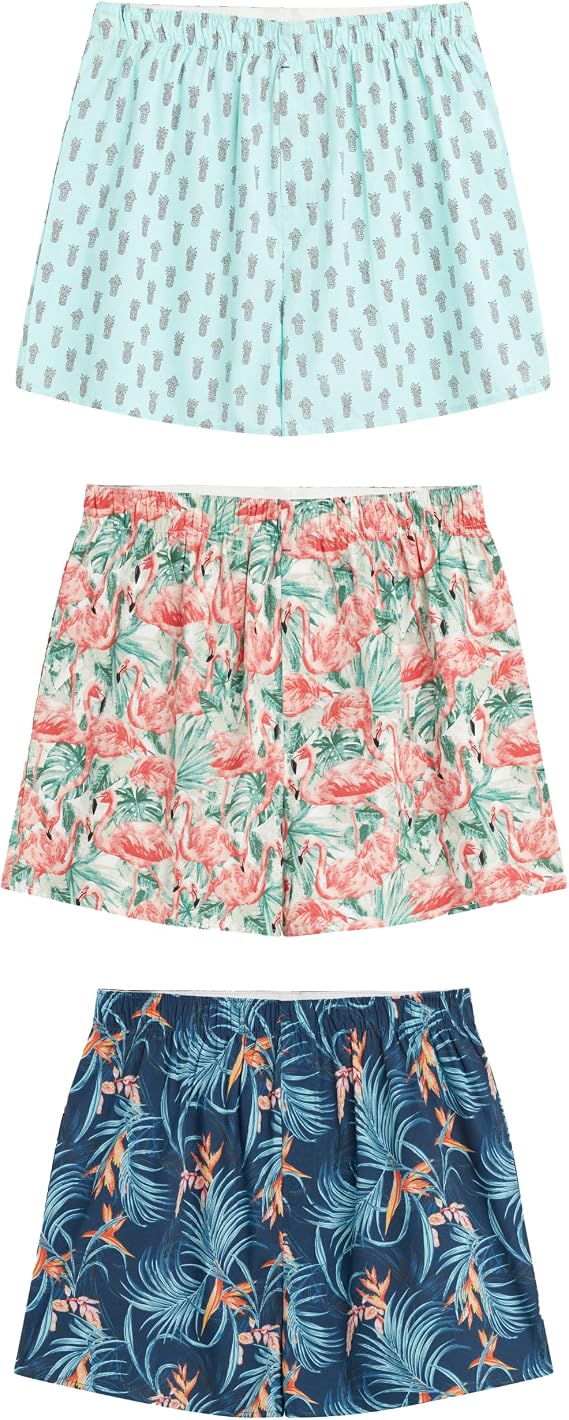 CARIBBEAN JOE Boxer Briefs, Flamingo Pattern, 3 Pack, Fun Novelty Mens Underwear