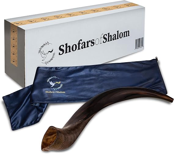 Shofars Of Shalom Kudu Shofar Horn, Original Beautiful Half Polished Half Natural Finish, Easy Blowing with deep, rich sound | Includes beautifully embroidered Shofar Bag | 31"-35"
