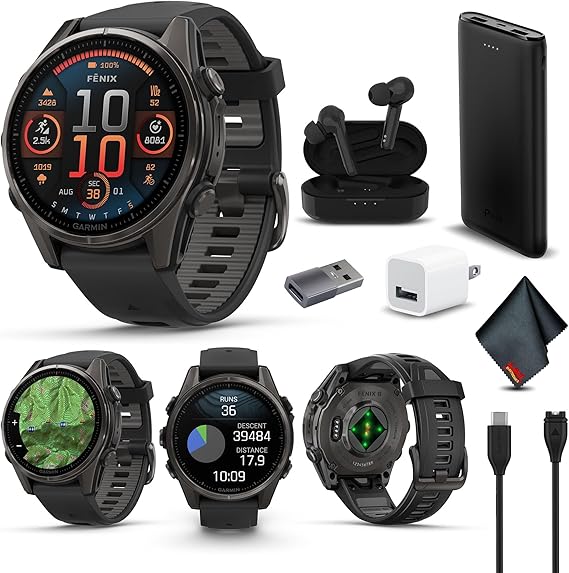 Garmin Fenix 8 Sapphire Smartwatch AMOLED 43mm (Carbon Gray) Bundle