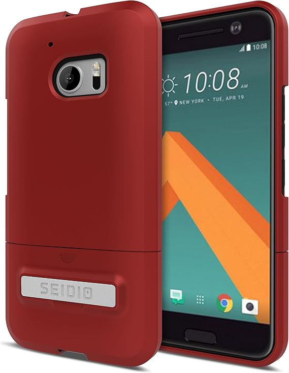 Seidio Surface Cell Phone Kickstand Case for HTC M10 - Retail Packaging - Dark Red/Black