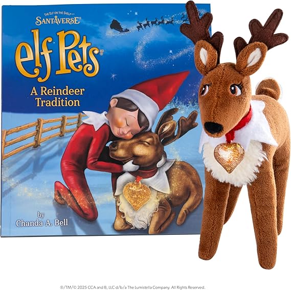 Elf Pets: A Reindeer Tradition - Includes Beautifully Illustrated Hardbound Storybook, Huggable Reindeer Stuffed Animal with Golden Heart Charm and Official Adoption Certificate for 3-11 Years