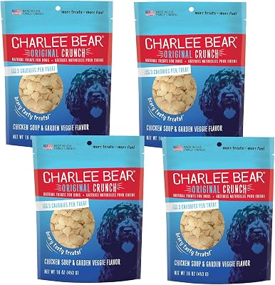 Charlee Bear Dog Training Treats for Small, Medium, or Large Pups, Crunchy Low Cal Dog Snack for Puppy Training, Made in USA Chicken Soup & Garden Veggie 16oz, 4 Pack