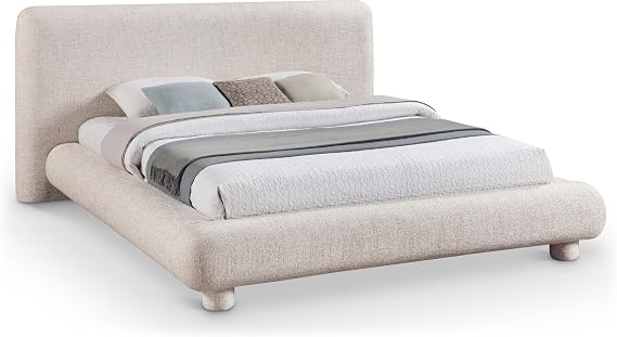 Meridian Furniture B1234Beige-F Blair Collection Modern | Contemporary Full Bed with Beige Interwoven Polyester Fabric with Weave, Solid Wood Inner Frame, 79" W x 93.25" D x 42.5" H, Beige, Full