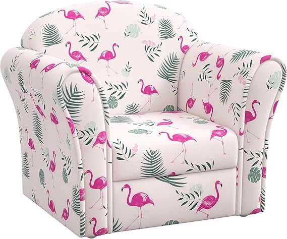 AIYAPLAY Kids Sofa Chair Toddler Armchair Wooden Frame Flamingo Pink