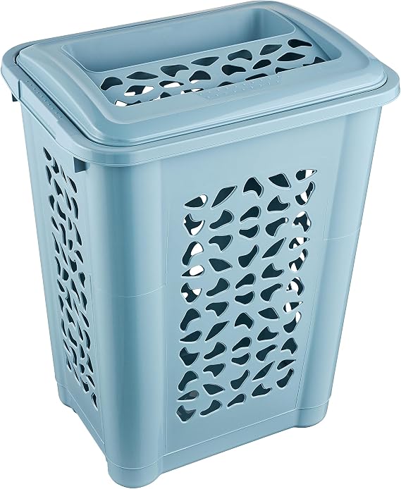 keeeper Laundry Hamper with Clothes Slot and Hinged Lid, Air Permeable, 60 L, Per, Nordic Blue