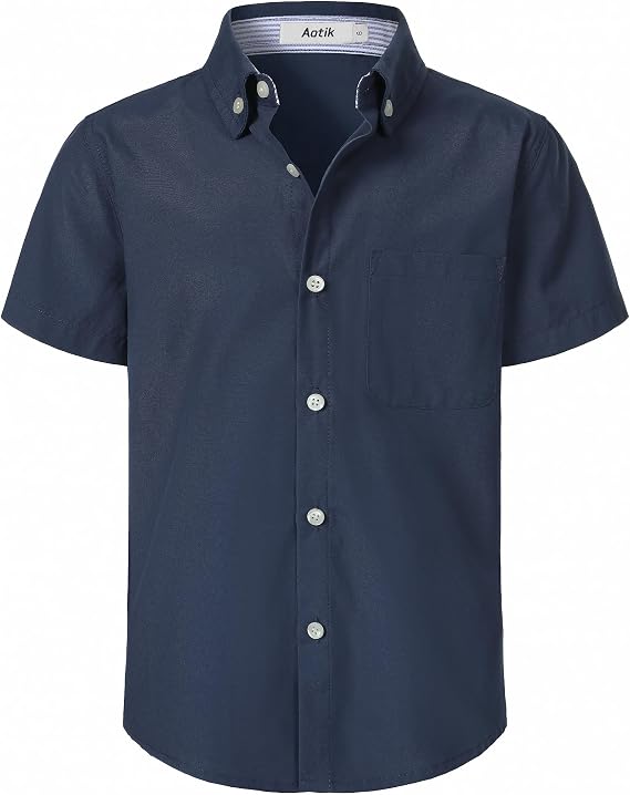 Boys Oxford Button Down Shirt Short Sleeve Formal Uniform Dress Shirt