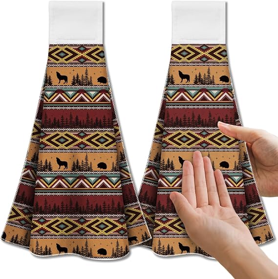 CUTHOLLOW 2 Pcs Vintage patterns Hanging Kitchen Towels with Loop
