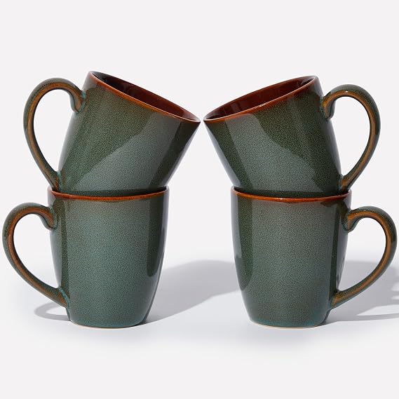 Pokini Coffee Mug 14oz, Coffee Mugs Set of 4, Cups for Latte Tea Cappuccino | Reactive Glaze Coffee Mug Set, Dishwasher & Microwave Safe, Cups Set for Cocoa, Milk, Hot Chocolate or Water, Brown Green