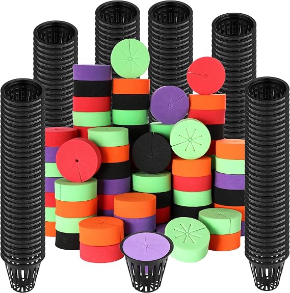Sliner 100 Sets 2 Inch Net Pots with Clone Collars, Include 100 Garden Slotted Mesh Net Round Cup and 100 Cloning Collar for Hydroponics Aquaponics Indoor or Outdoor Planting Growing DIY Supplies
