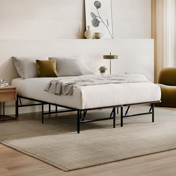 Siena Foldable Metal Platform Bed Frame, Twin XL, 14" Height, Tool-Free