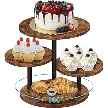 ELITEROO 4 Tier Round Cupcake Tower Stand for 50 Cupcakes, Wooden Rotatable Cake Stands with Tiered Tray, Farmhouse Wood Dessert Display Platter for Birthday Graduation Baby Shower Wedding Tea Party