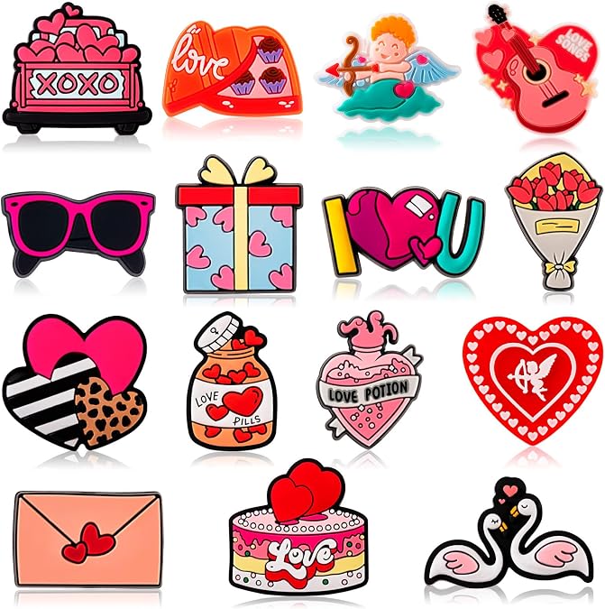 15PCS Valentine's Day Silicone Focal Beads Kit - Assorted Shaped Beads for Pens & Keychains