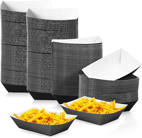300 Pcs Black Paper Food Boats Disposable 2lb Nacho Trays
