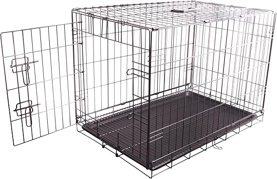 Durable, Foldable Metal Wire Dog Crate with Tray, Single Door, 76X48X53cm, Black