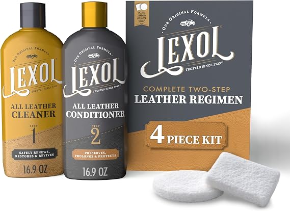 Leather Cleaner & Conditioner Kit by Lexol for Furniture, Car Interior, Shoes, Handbags, Includes 2 Application Sponges, Two-Step System, 16 Oz Each