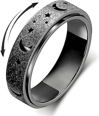 Anxiety Ring for Women Spinner Rings:Rotating Rings Stainless Steel 6mm Moon Star Anxiety for Men Band Jewelry Gift for Women Size 6 7 8 9 10