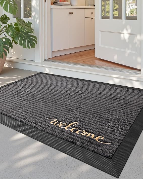DEXI Front Door Mat Outside Entrance 24x36 Welcome Rubber Entry Doormat | Non Slip Outdoor Use Trap Dirt and Moisture Easy Clean Low Profile for Inside House Floor Entryway Exterior Patio