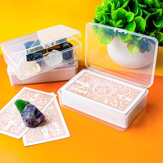 JINUPHION 3 Pcs Tarot Card Case, Tarot Card Holder for 4 3/4"×2 3/4" Standard Tarot Cards, Plastic Clear Card Deck Box Storage, Playing Card Case for Large-sized Cards,5" ×3 1/4" ×1 3/8" (NO Cards)