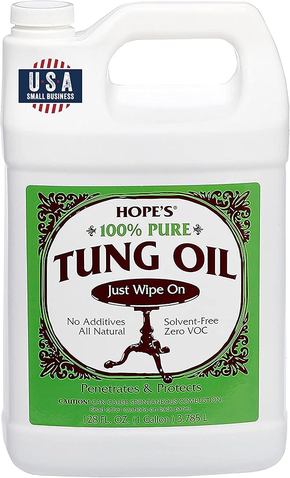 HOPE'S 100% Pure Tung Oil, Food Safe, Premium Waterproof Natural Wood Finish and Sealer for Indoor and Outdoor Projects,128 Fl Oz, 1 Pack