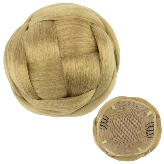 IMISSU Medium Size Braided Chignon Dancer Hair Cover Donut Hair Pieces Accessories Scrunchies Hair Bun Wig Updo Wedding Party for Women (Ash Blonde)