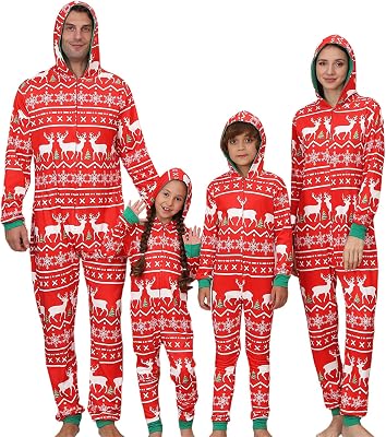 YEAXLUD Matching Christmas Holiday Pajamas for Family Couples Womens Sleepwear Mens Cute Xmas One Piece Pjs Funny Onesie Adult Loungewear Jumpsuit JammiesRed Circle Deer-Women-S