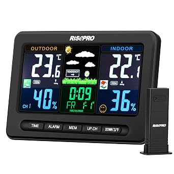 Wireless Weather Station with Outdoor Remote Sensor Indoor/Out Temperature and Humidity Alarm Clock Calendar Weather Forecaster with Color LCD Display