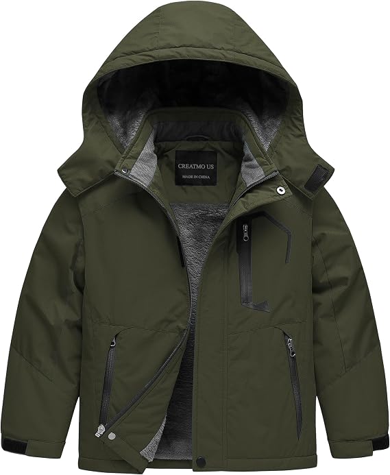 CREATMO US Boy's Waterproof Ski Jacket Warm Winter Snow Coat Windproof Snowboarding Rain Jacket