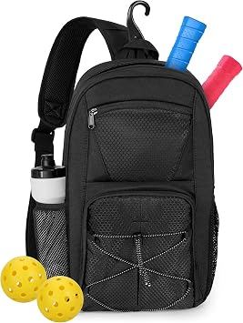 GOBUROS Pickleball Sling Bag for 2 Paddles, Pickleball Crossbody Backpack with Multiple Pockets and Hanging Fence Hook for Men and Women