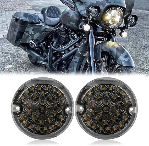 Rich Choices 3-1/4 Inch Led Motorcycle Turn Signal Flat Smoke Lens 1157 Base Amber Lamp Compatible with Harley Road Glide Road King Softail Ultra Classic Ultra Limited Electra Glide
