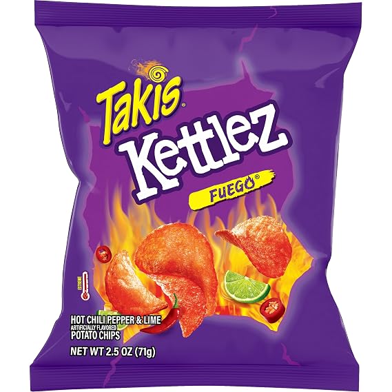 Takis Fuego Kettlez - Hot Chili Pepper & Lime Flavored Extreme Spicy Potato Chip Snack Size Bag