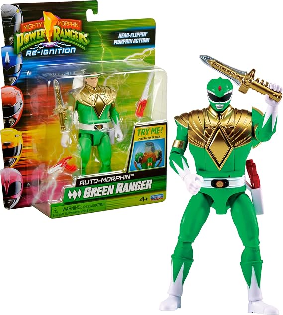Power Ranger - Auto-Morphin - 2 in 1 Articulated Figure, 15 cm, Green Ranger - Tommy - Age 4 Years - PWG08