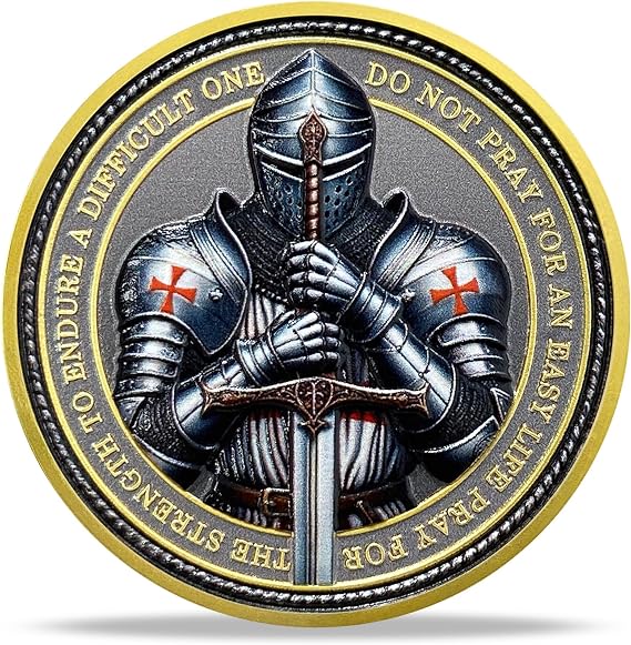 Steel Helm Knight Cross Challenge Coin | Chivalric Valor & Sacred Shield Medallion | Knights Templar Historical Token | Commemorative Gifts for Collectors, Historians, and Enthusiasts
