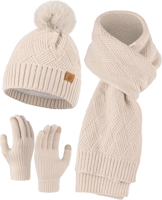 Hat Gloves Scarf Set Women - 3-Piece Scarf and Gloves Set for Women with Touchscreen Winter Glove, Scarves for Men
