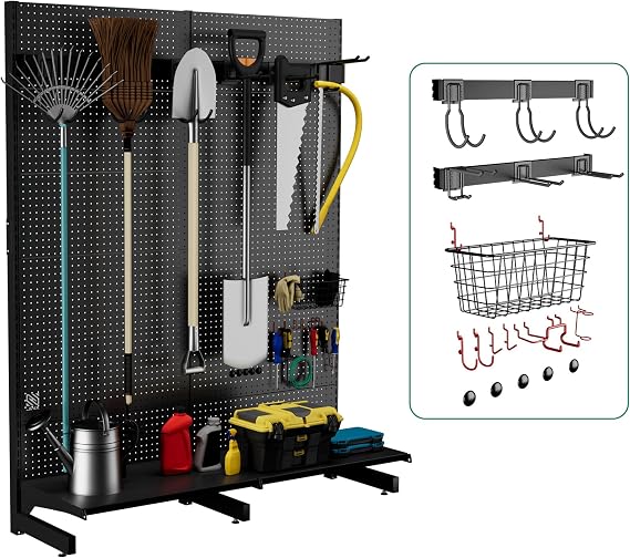 JWX Garden Tool Organizer for Garage, Freestanding Pegboard Rack