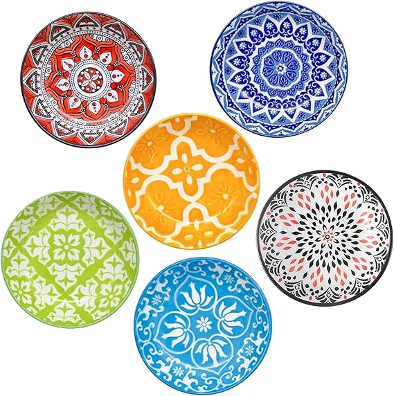 6 Pcs Ceramic Dipping Bowls, Set of 6 Small Bowl Side Dishes Porcelain Soy Sauce Plates Seasoning Dish Bowls for Tomato Sauce Condiments Sushi Dishes Soy auces BBQ Party Supplies