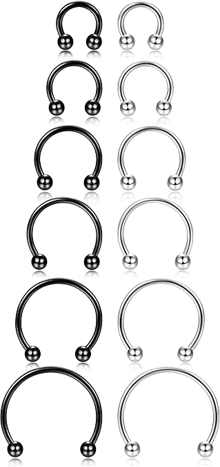ORAZIO 16G 14G Horseshoe Septum Rings Surgical Steel Nose Rings Hoop for Women Men Circular Barbell Piercing Jewelry Cartilage Helix Tragus Earring Daith Lip Conch Piercing Rings 6/8/10/12/14/16mm