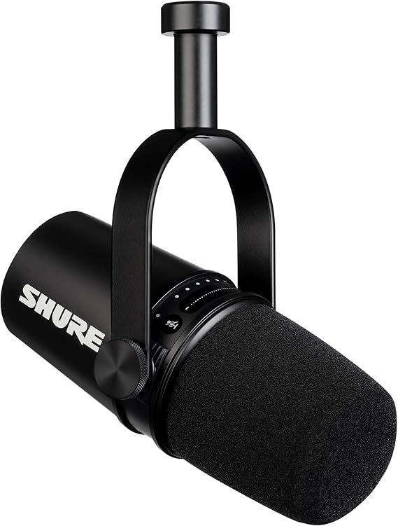 Shure MV7 USB Podcast Microphone for Podcasting, Recording, Live Streaming & Gaming, Built-in Headphone Output, All Metal USBXLR Dynamic Mic, Voice-Isolating Technology, TeamSpeak Certified - Black