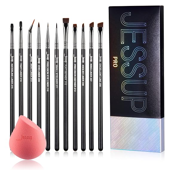 Jessup Eyeliner Brush Set, Professional Eye Liner Makeup Brushes 11pcs T324 with Soft Latex-free Sponge SP002