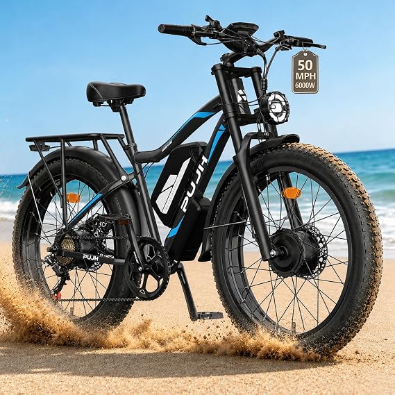 6000W Dual Motor 50MPH E-Bike 60V 26" Fat Tire for Adults PU23