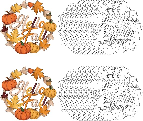 24 Pcs Fall Coloring Wreath Crafts, Color Your Own Autumn Crafts, Fall