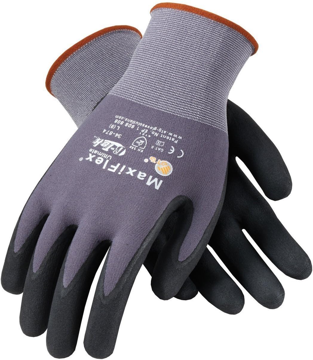 MaxiFlex 34-874 Gloves Seamless Knit Nylon Gloves with Nitrile Coated Micro-Foam Include Grip on Palm and Fingers