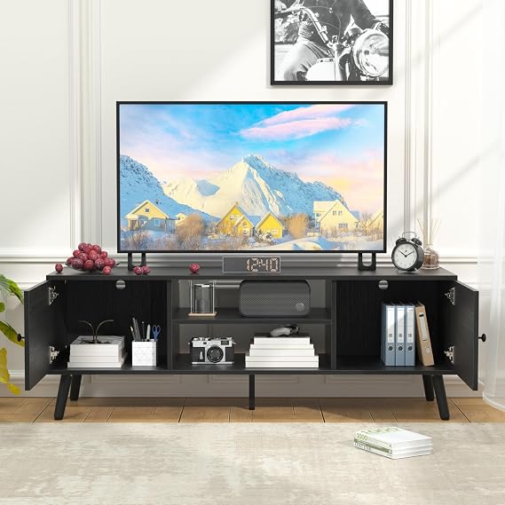 TV Stand for 55 60 inch TV, Television Stands & Entertainment Centers with 2 Storage Cabinets and Open Shelves for Living Room Bedroom