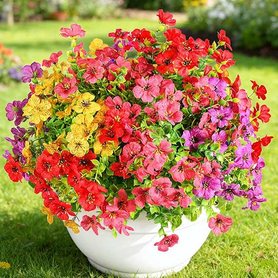 LYLYFAN 12 Bundles 14'' Artificial Flowers for Outdoor Faux Plants Flowers