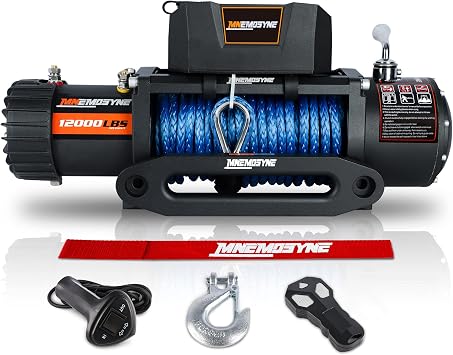 MNEMOSYNE Traction Products - Synthetic Rope Winch - 12000 LB load capacity - Remote winch