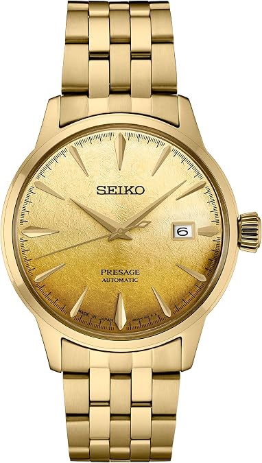 SEIKO Automatic Watch for Men - Presage Cocktail Time - Patterned Dial | Gloss Finish, Date Calendar, Stainless Steel, Water-Resistant 50M, 41-Hour Reserve Power, See-Through Caseback
