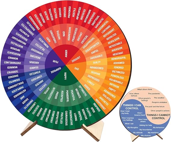 BOYESE Feelings Wheel Therapy Office Desk Decor, Double Sided Emotion Wheel Chart for Mental Health Decor, Counseling Office Must Haves, Therapist Gifts, Mental Health Feelings Chart for Women Men