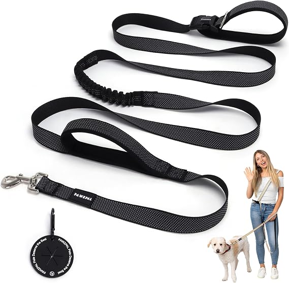 8FT-10FT Hands Free Dog Leash - Adjustable Waist/Crossbody 2-in-1 Belt with Shock-Absorbing, Traffic Handle & Reflective for Hiking, Canicross & Active Lifestyles (Black)