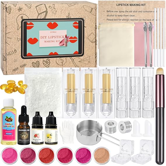 JUYRLE Lipstick Making Kit- 47Pcs DIY Matte Velvet Lipstick Set, Lip Gloss Kit, Make Your Own Lip Stain Kit with Beeswax Long-Lasting Quick-Drying Non-Stick Cup Lip Makeup Gift Kit for Women Beginner