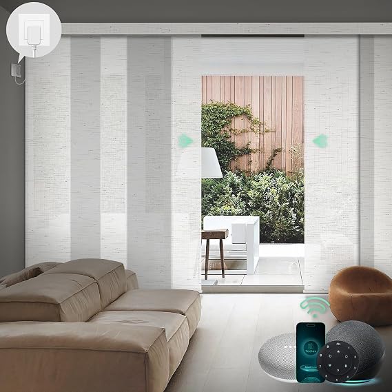 Yoolax Hardwired Smart Sliding Panels, Custom Motorized Panel Track Blinds | Semi Sheer, Automatic Adjustable Vertical Blinds, Compatible with Alexa Google Home, for Patio Doors Room Divider Windows